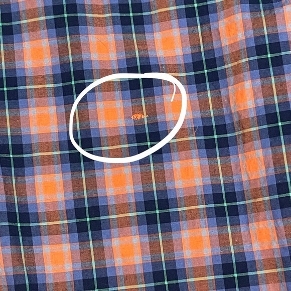 DONALD ROSS Button Down Golf Shirt Blue Orange Plaid Check Large 100% Cotton - Picture 6 of 9